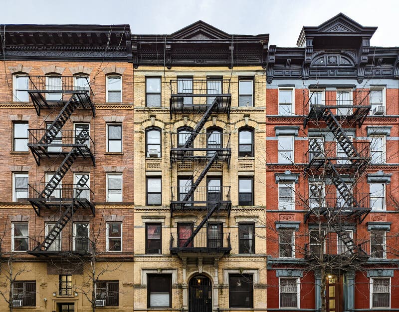 Manhattan apartment building exteriors with fire escapes