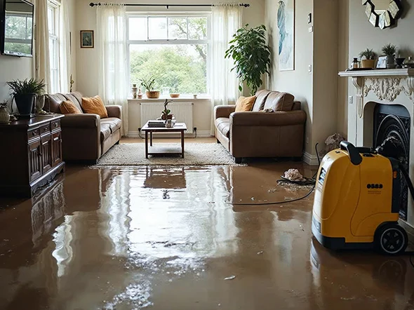 Water damage cleanup in a residential interior